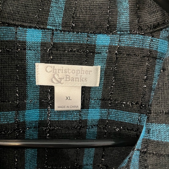 Christopher & Banks Black and Blue Plaid Button-Up Shirt Blazer perfect - Picture 2 of 5